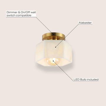 Tessa 8" 1-Light Modern Contemporary Alabaster/Iron Hexagonal LED Semi Flush Mount - JONATHAN Y